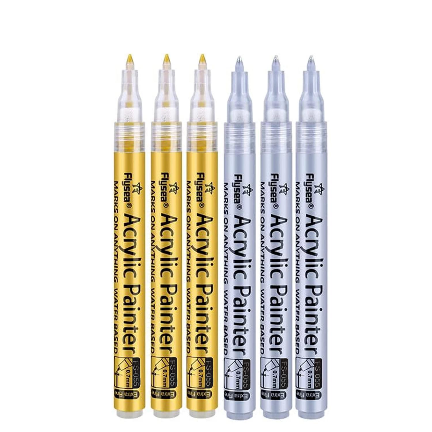 6 Stuks/set 4 Kleuren (Zwart/Wit/Goud/Zilver) Acryl Verf Markers pen, 0,7 mm Extra Fijn voor Keramiek, Metaal, Papier, Tekenen, DIY