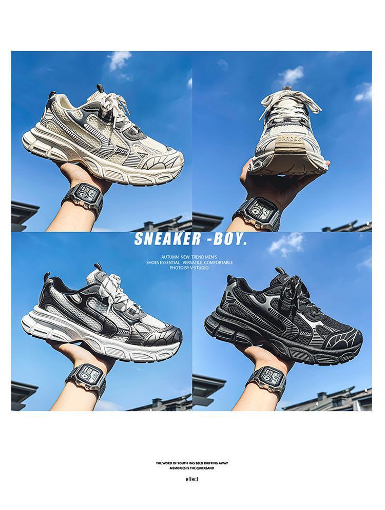 Men's Black Retro Dad Sneakers: Trendy, Breathable, Versatile Casual Sports Shoes