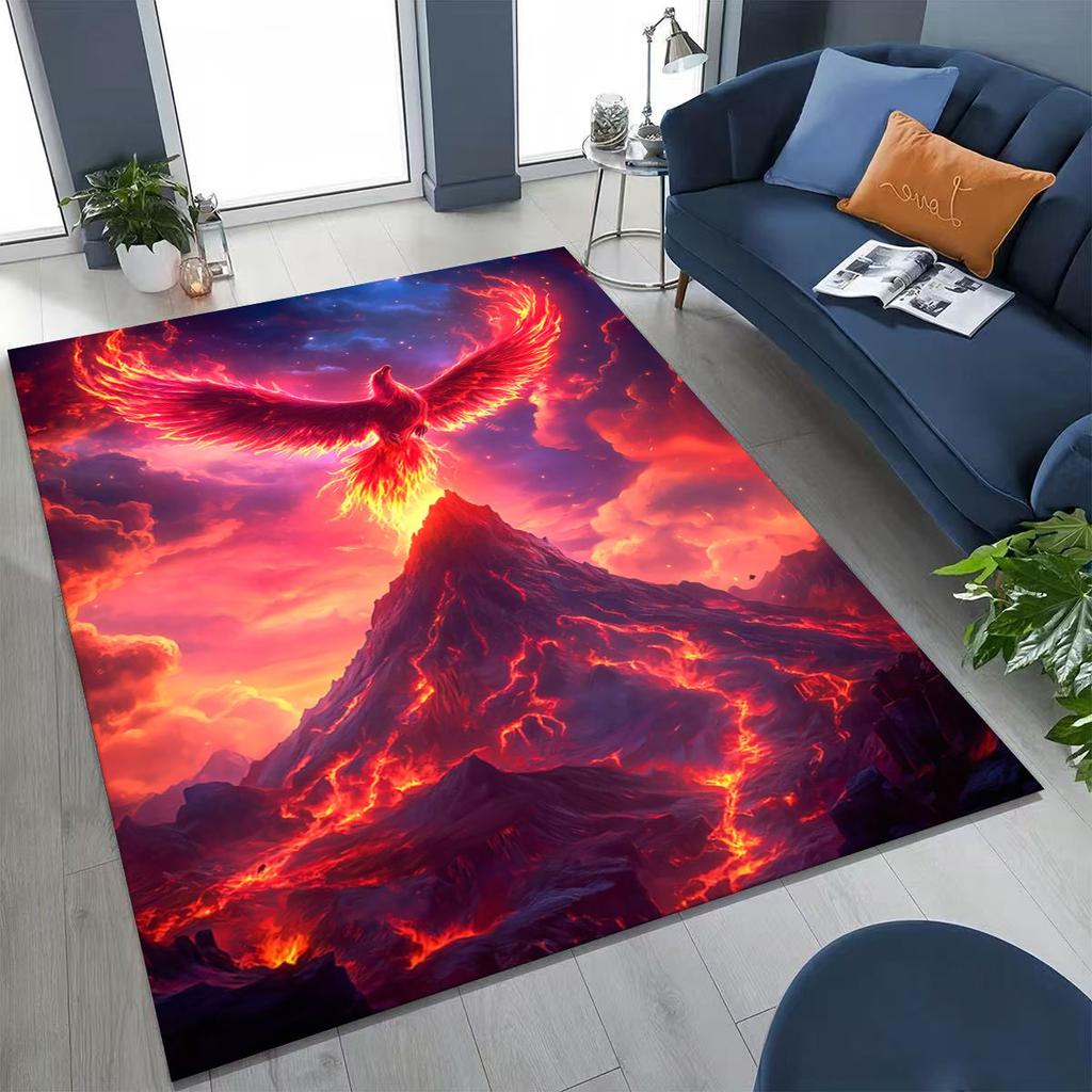 Colorful Rebirth Fire Phoenix Divine Bird Rug for Bedroom Living Room Sofa Home Doormat Decor, Large Kid Play Non-slip Floor Mat