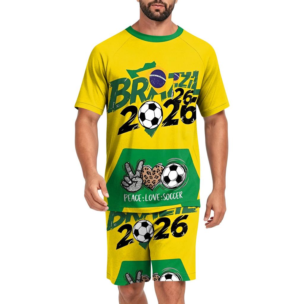 Conjunto de Pijama para Hombre de Manga Corta y Pantalones Cortos Ligero Cómodo Ropa de Dormir con Diseño de Fútbol Estampado para Uso Casual en Casa