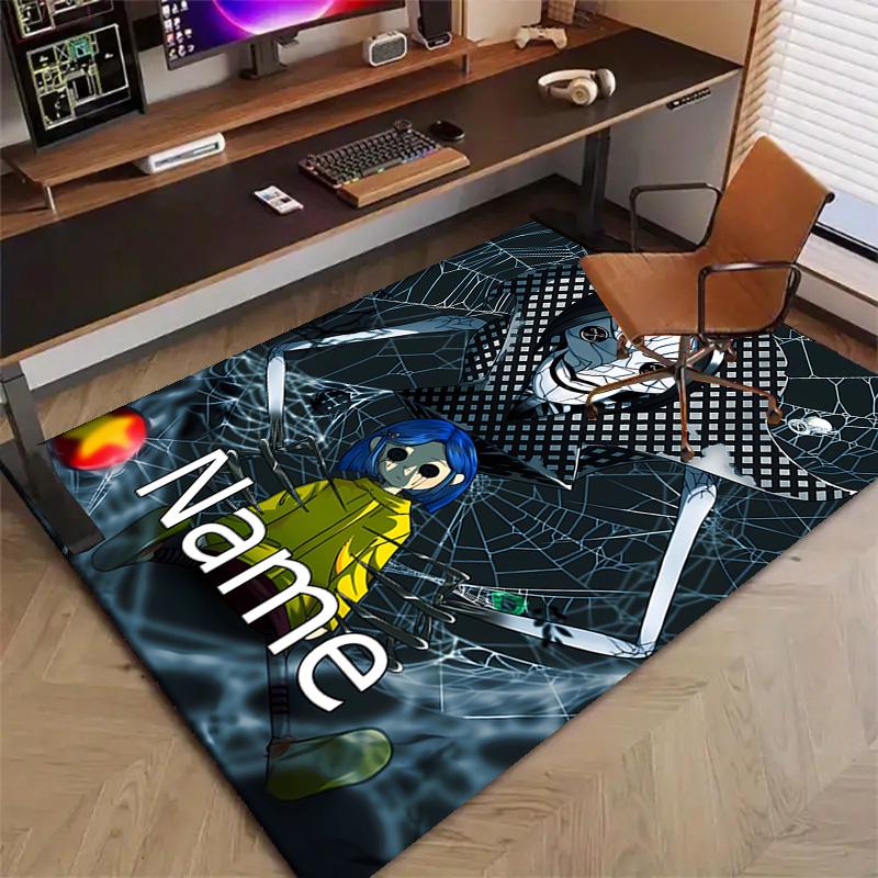 Custom Coraline Mat Personalized Name, Polyester Washable Indoor Entryway Rug, Gift for Christmas, Easter, Thanksgiving Day