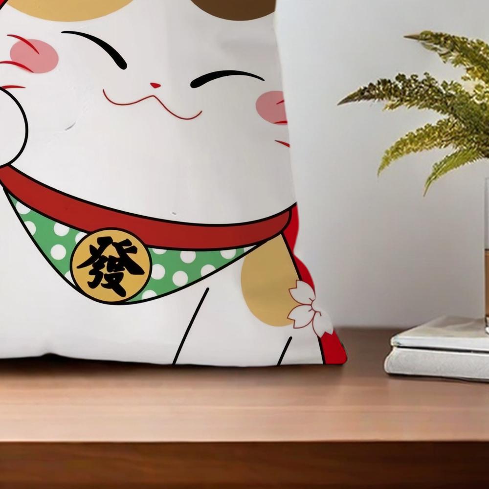 Maneki Neko Rich Luck Money Cat Cushion For Bedroom Car Coffee Shop Room Soft and Living Room Sofa Decorative Pillow Cover Case