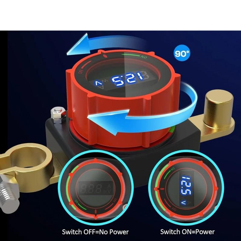 Battery Cut Switches With LED Voltage Meter On Off Power Cut High Current 250A Isolator for Trucks Buses & Marine Use