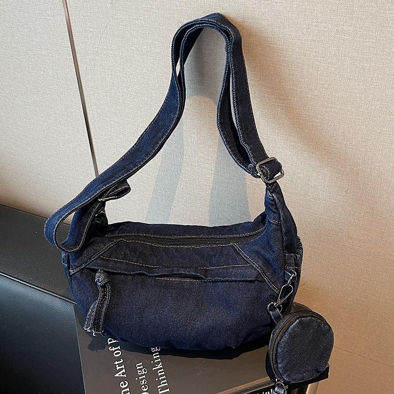 Large capacity denim bag women's autumn new casual messenger bag college students commuting tote bag