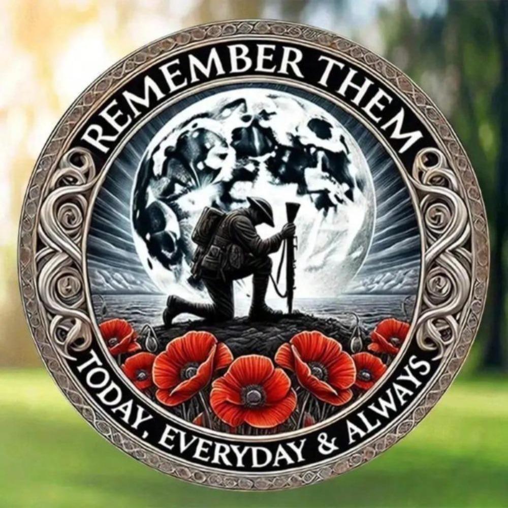 Vintage Military Tin Sign 8 Inch Round Memorial Wall Decor