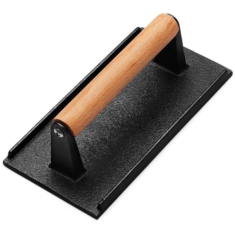 

Пресс для гамбургеров из чугуна с утолщенной ручкой и гладкой поверхностью Round Striped Press Plate