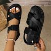 Fashion Fashionable Thick Heel Sandals Women's Large Size Cross Buckle Roman Style Pure Color Round Head Shoes Rubber Bottom Polyurethan