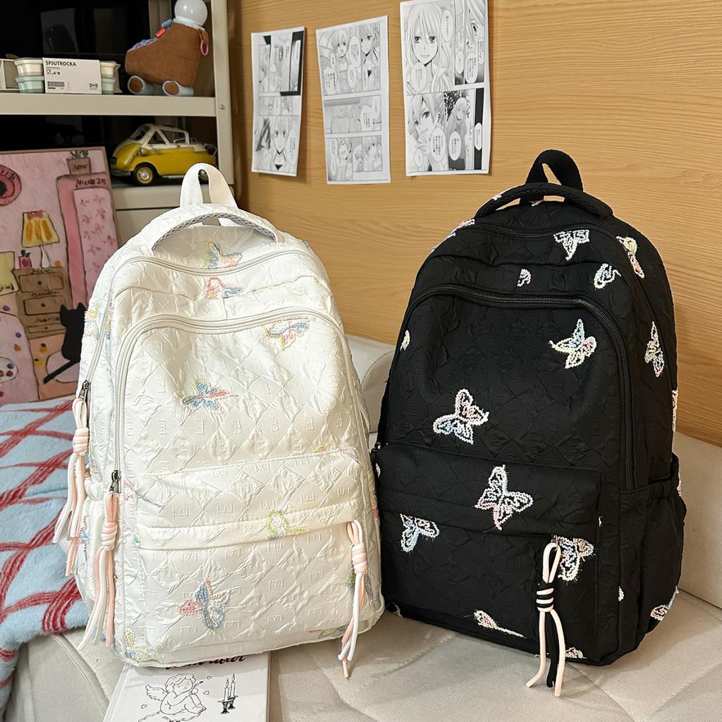 Schoolbag New High-value Fresh and Sweet Color Butterfly Backpack Women's Diamond Design Backpack College Student Class Schoolbag