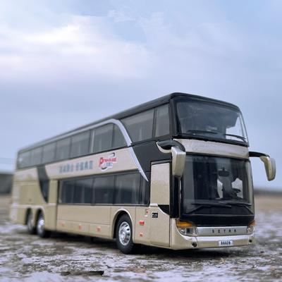 Lega Doppia Pista Elettrica Autobus Turistico Modello Diecast Metallo Città Autobus Passeggeri Modello Suono e Luce Giocattolo per Bambini Regalo