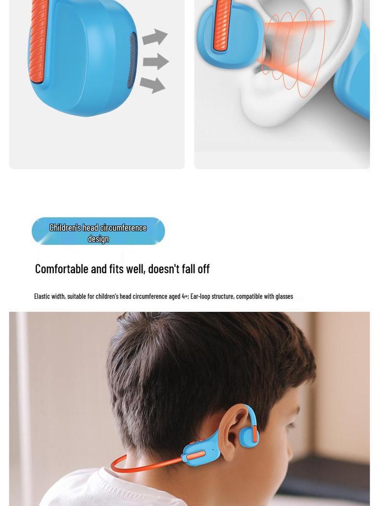 Wireless Bluetooth Bone Conduction Kids' Headphones - Ear Protection, Non-In-Ear, for Students, Online Classes, Sports, Running, Hanging Type