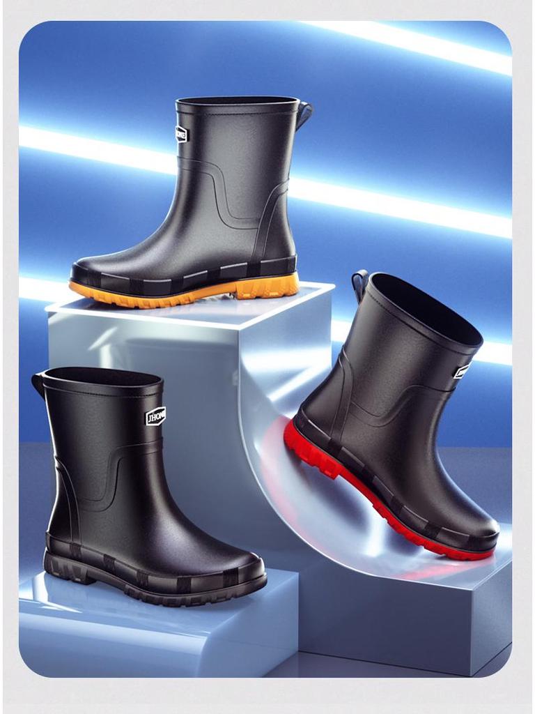 Men's British Style Waterproof Mid-Calf Rubber Rain Boots with Elastic Cuff - Non-Slip Winter Outdoor Fashion