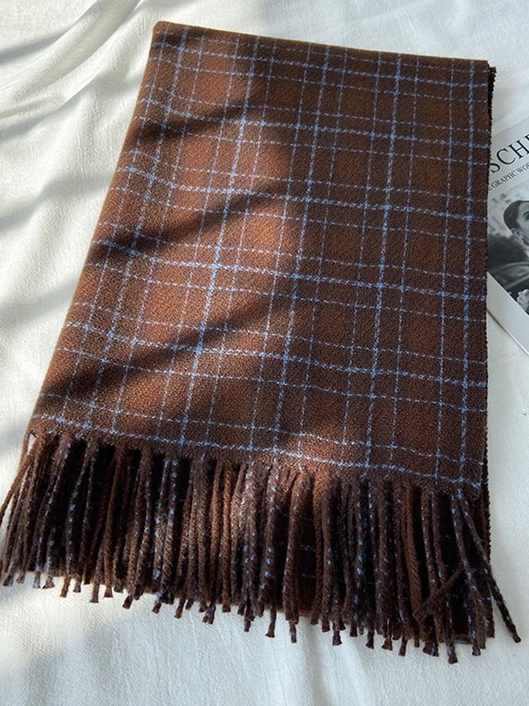 Retro Fashion Winter Women Men Knitted Scarf Headscarf Casual Preppy Plaid Tassel Scarve Lady Mujer Wrap Shawl Unisex Korean New