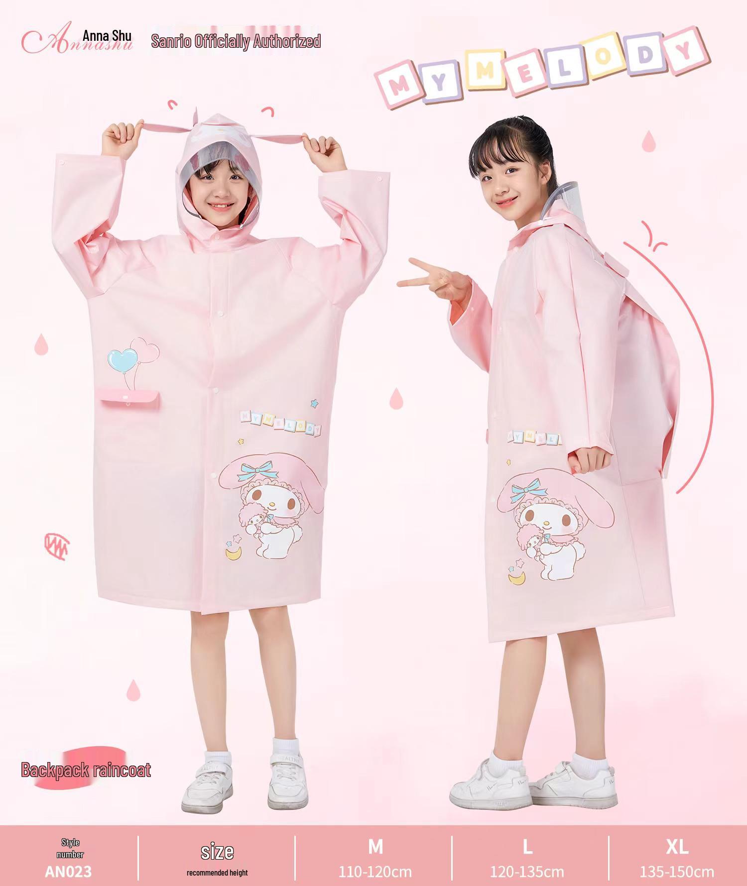 

Sanrio Large Brim Waterproof Raincoat with Backpack Space - Full Body Student Poncho XL (1.35m-1.5m)