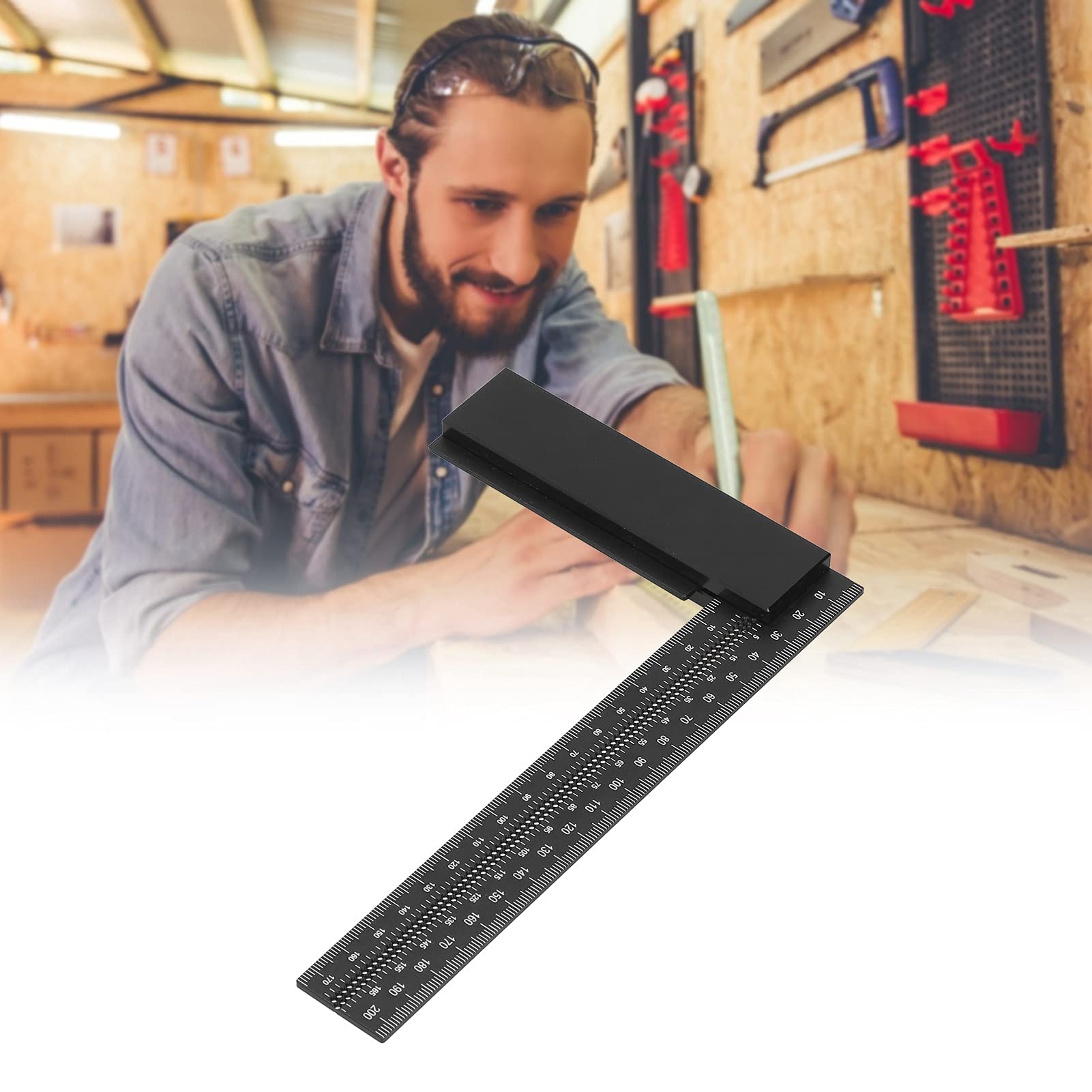 

20cm Aluminum Square with Black Graduations and White Markings, T200, Carpentry Square, L-Shaped Square, High-Precision Carpentry Measuring Tool