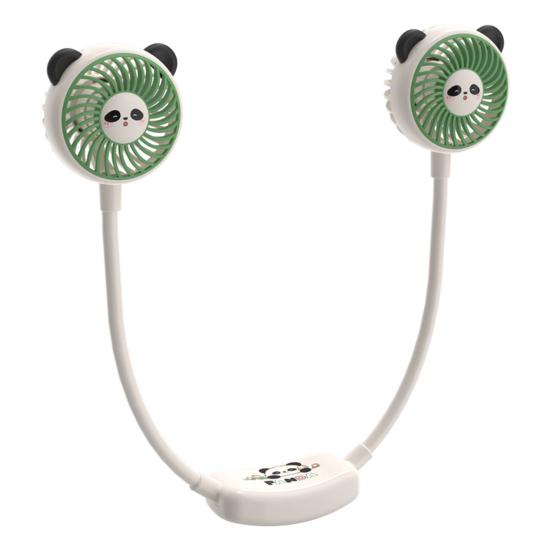 Hanging Neck Fan with Dual Adjustable Panda Heads 3-Speed Wind Cooling Hands-Free Hanging Design USB Rechargeable Sports Cooling Neck Fan