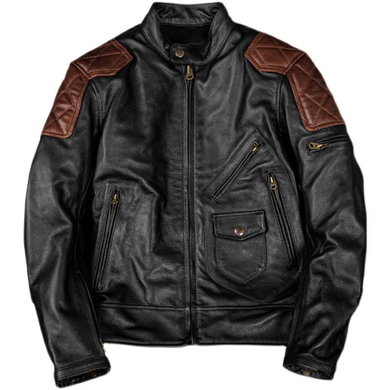Genuine Leather Jacket Men Real Cowhide Biker Motorcycle Riding Coat with Armor Pads Winter Outerwear