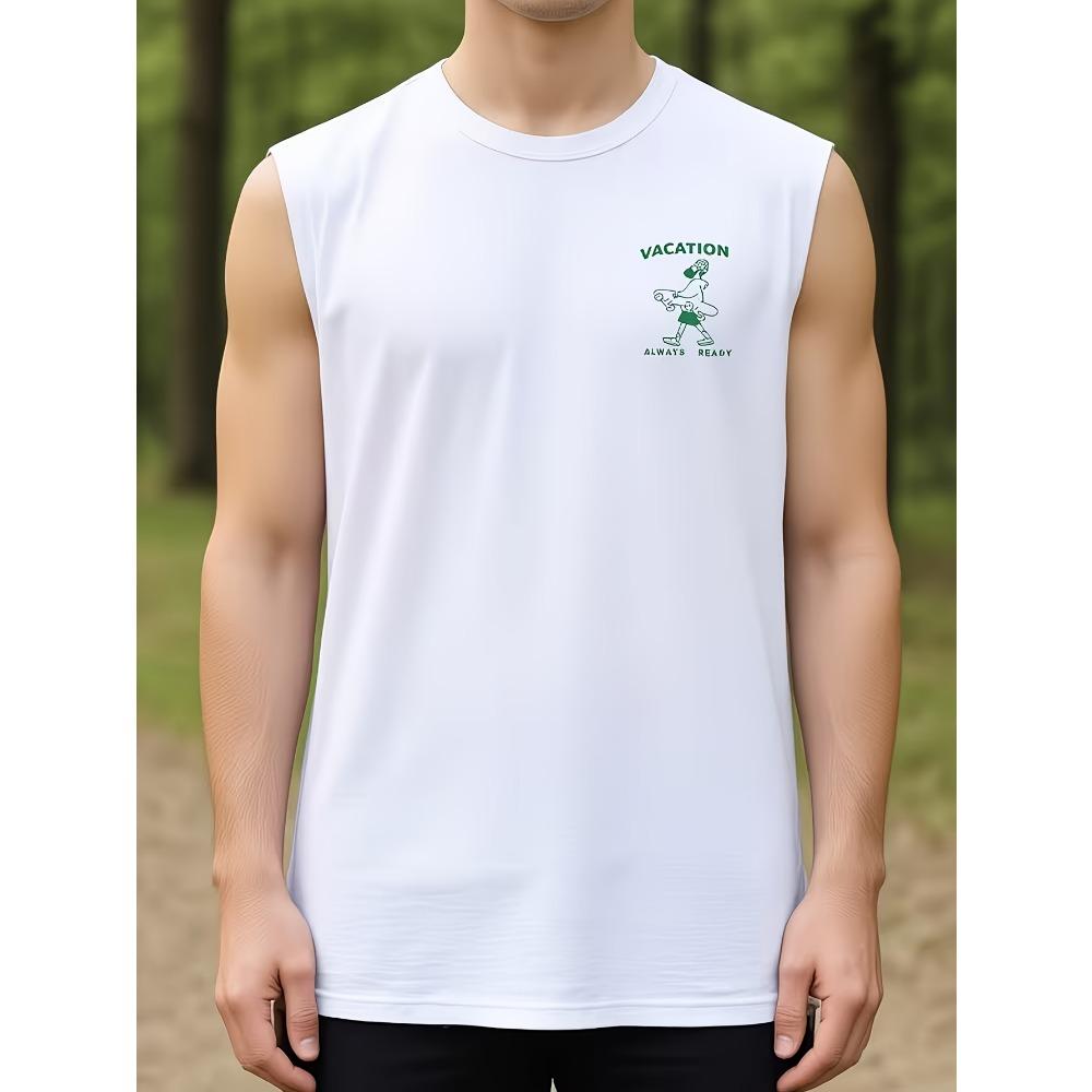 [Printed Design - Not Textured] Gradient Coconut Tree Print Men's Sleeveless Tank Top, Summer Beach Style Loose Fit Casual Fitness Vest, PLUS SIZE