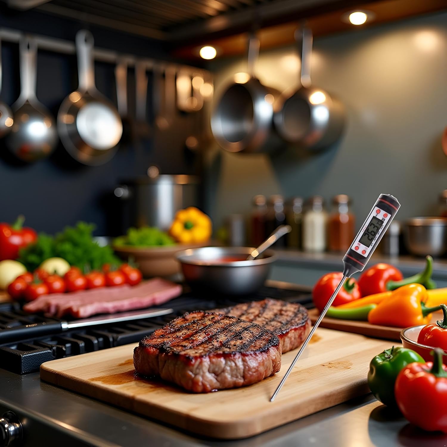 Black Meat Thermometer, Instant Read Digital Cooking Thermometer, Electronic Food Thermometer with Super Long Probe for Kitchen, Milk, Candy, Meat