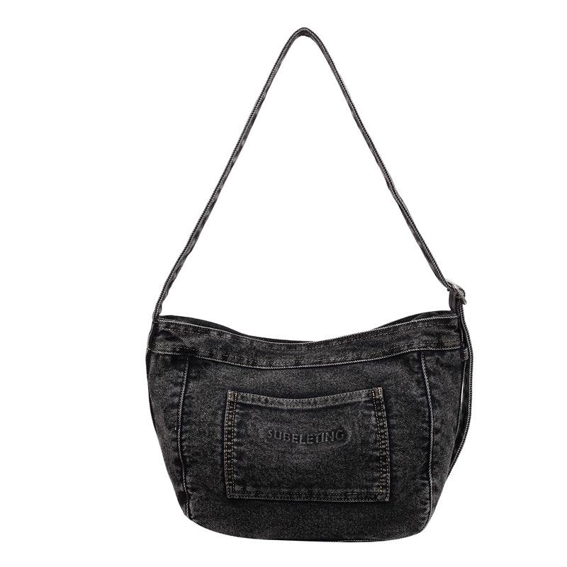 Винтажная джинсовая сумка через плечо женская большая вместительная сумка чёрный