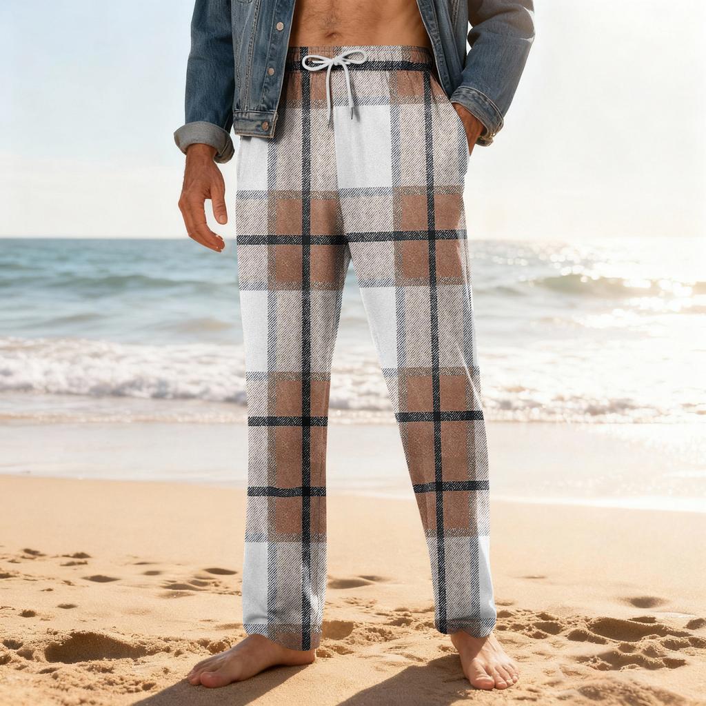 Pánské domácí měkké pyžamové kalhoty se stahovací šňůrkou s kapsami Sportovní kalhoty pro volný čas