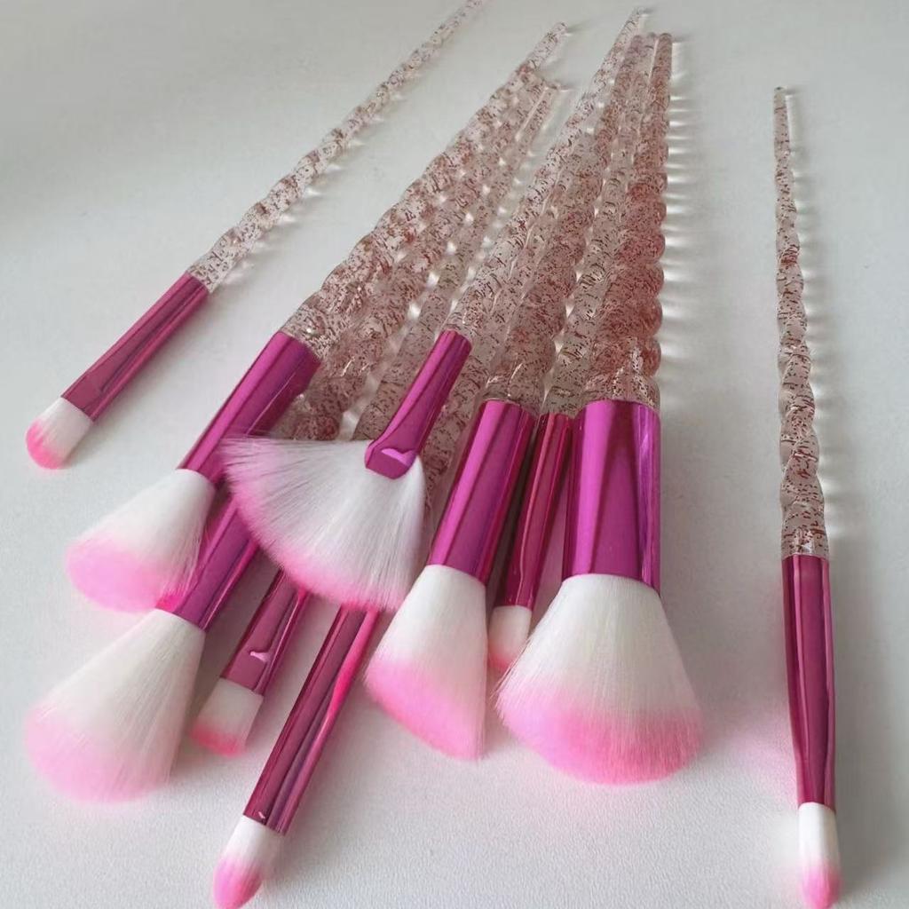 10 Piece Crystal Sequin Makeup Brush Set Soft Synthetic Hair Transparent Plastic Handle Professional Cosmetic Brush for Makeup
