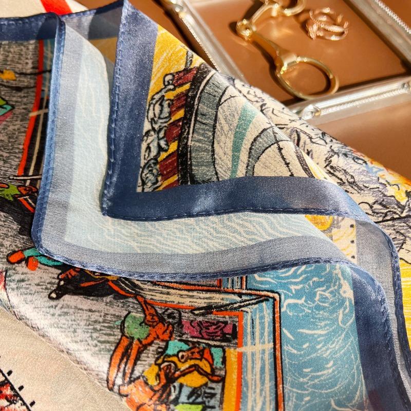 Spring New Plain Crepe Satin Printed Silk Silk Scarf Women's Light Luxury Versatile Mulberry Silk Small Square Scarf Decorative Scarf
