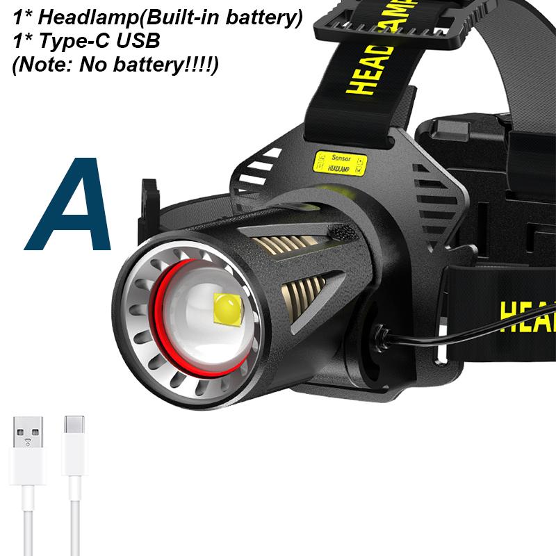 Высококачественный светодиодный налобный фонарь с датчиком, высококачественный фонарь XHP360, перезаряжаемый фонарик из алюминиевого сплава, фонарик для рыбалки Package A No battery