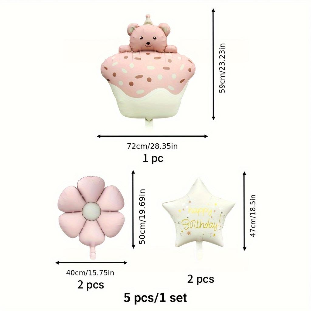 5pcs Cake Bear Stars Daisies Foil Balloon Set Birthday Party Decorations Weddings Graduation Celebrations Photo Props Backdrop