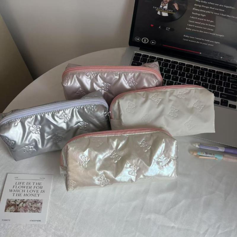 Silver Ballet Style Cute Bow Large Capacity Pencil Case Student Stationery Study Supplies Back To School Kawaii Bag