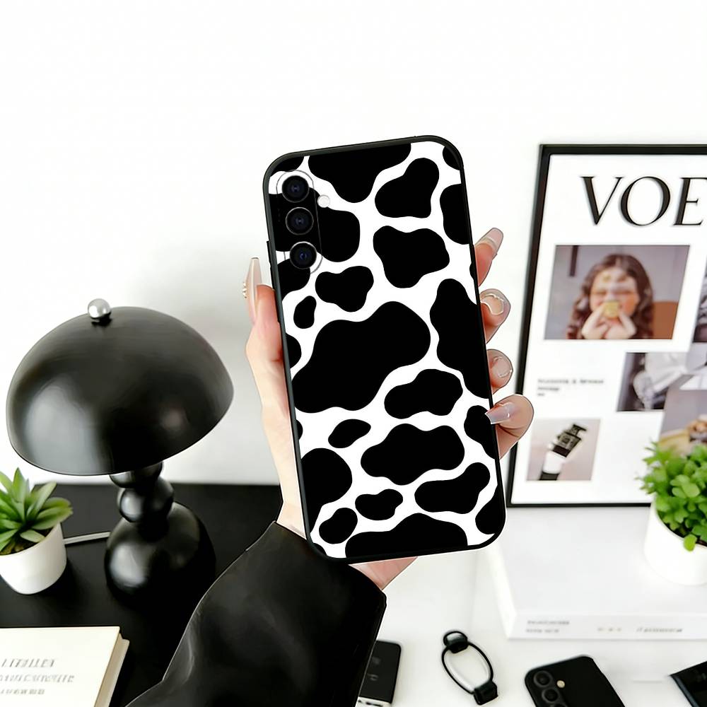 Cow print Phone Case Black Silicone Soft For Samsung Galaxy A73,A72,A71,A70,A53,A52,A51