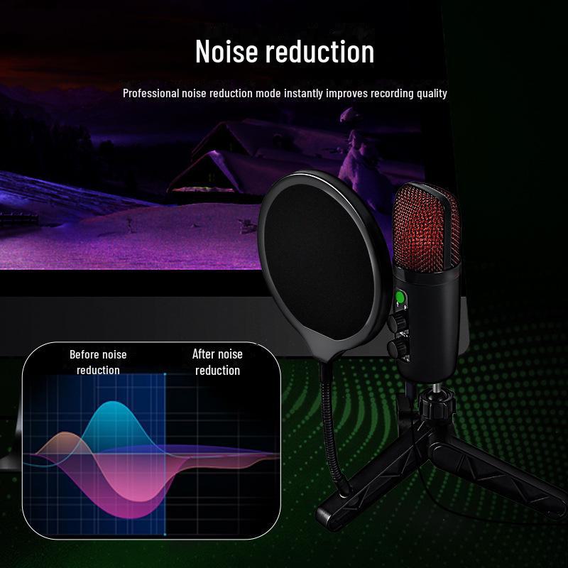 JIY USB RGB Condenser Microphone with Noise Reduction for Live Singing, E-sports, and Recording