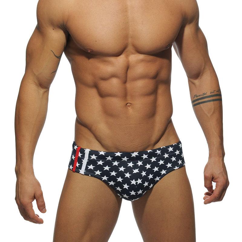 New Men's Plus Size Triangle Swim Trunks - Sexy Fashion Print, Anti-Exposure Professional Swimwear