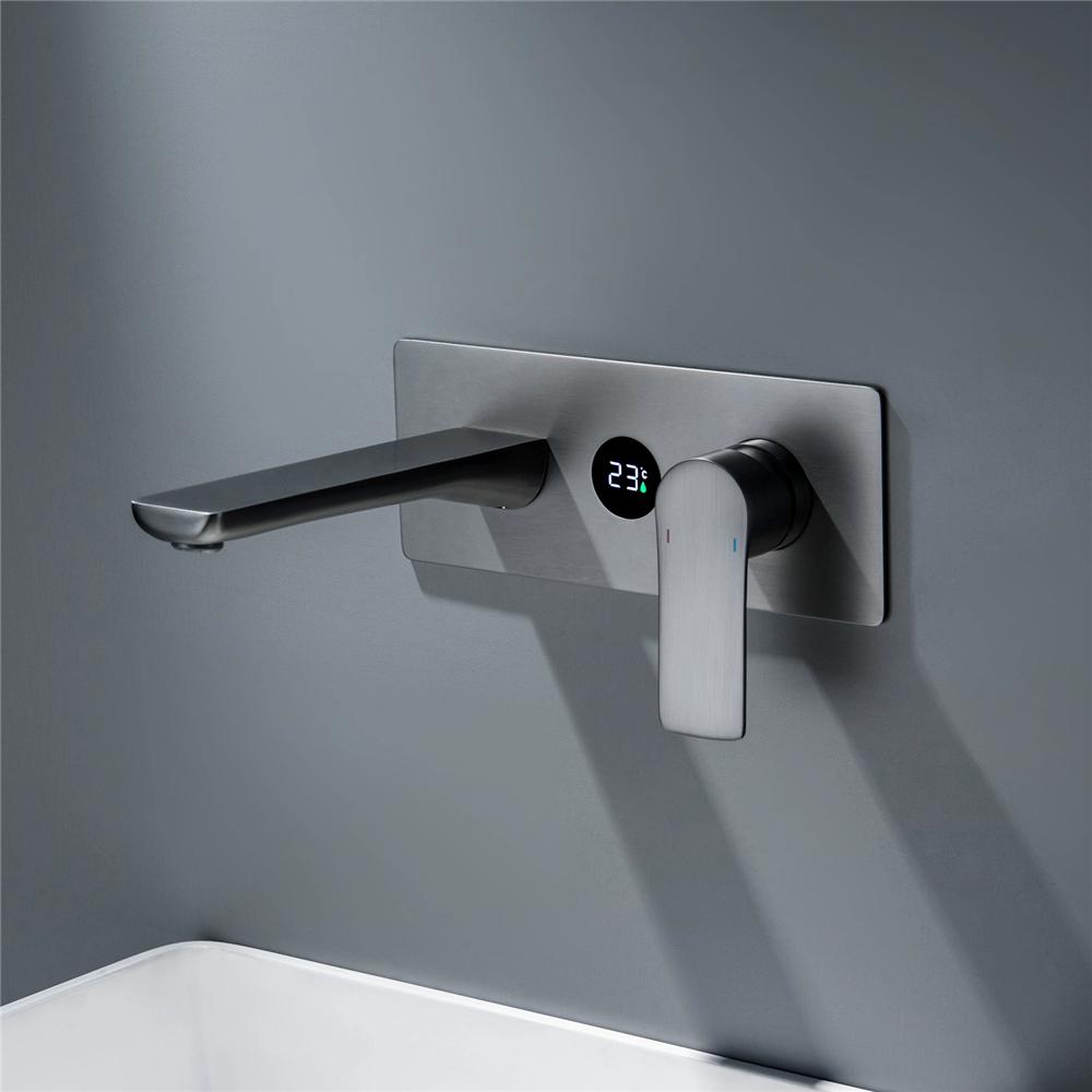 Brushed Gold Sigital Display Basin Faucet Concealed Bathroom Faucet In-Wall Basin Spout Mixer Lavotory Tap Combination Blanoir