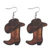 Western Cowboy Hat Pendant Double-Sided Wooden Earrings for Women