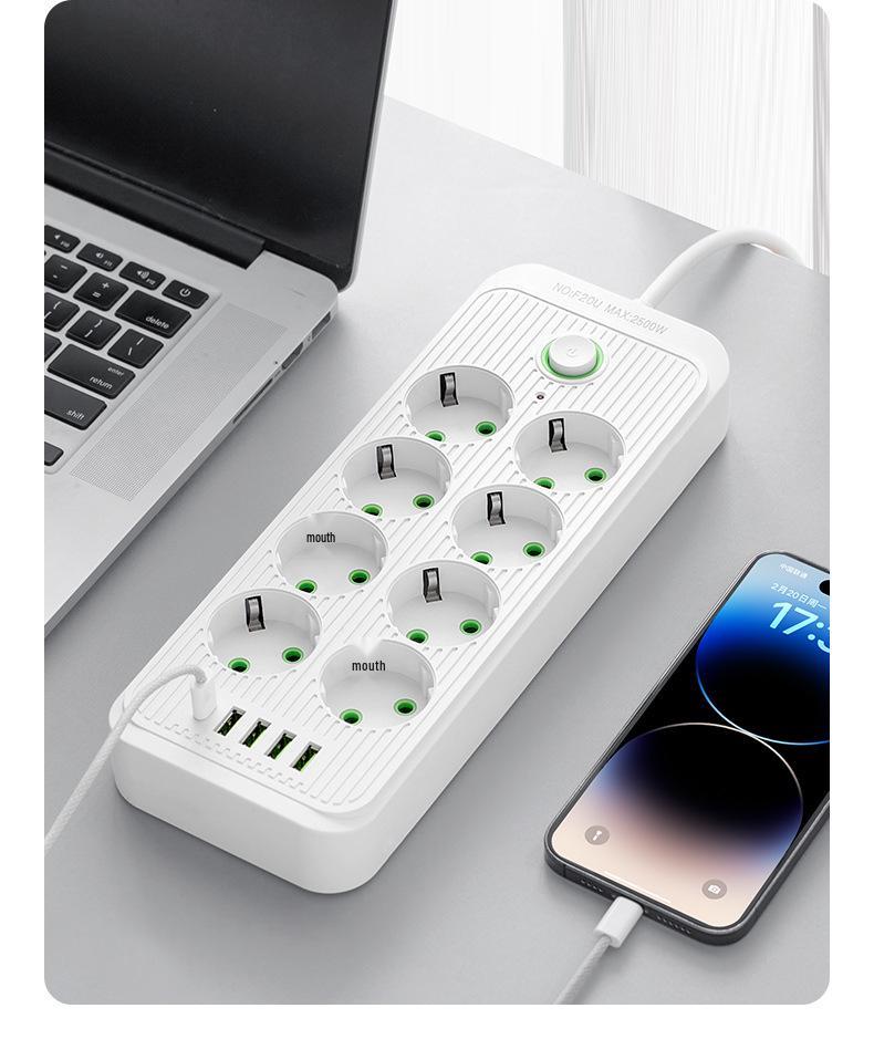 EU Standard USB Power Strip with German Socket and Switch