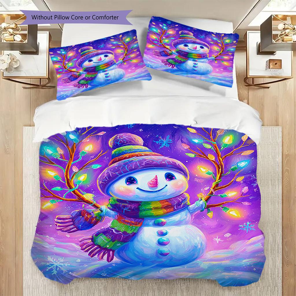 Snowman Pattern Bedding Quilt Set Quilt Cover Pillowcase Home Decoration Birthday Gift (1 * duvet cover + 2 * pillowcase, without core)