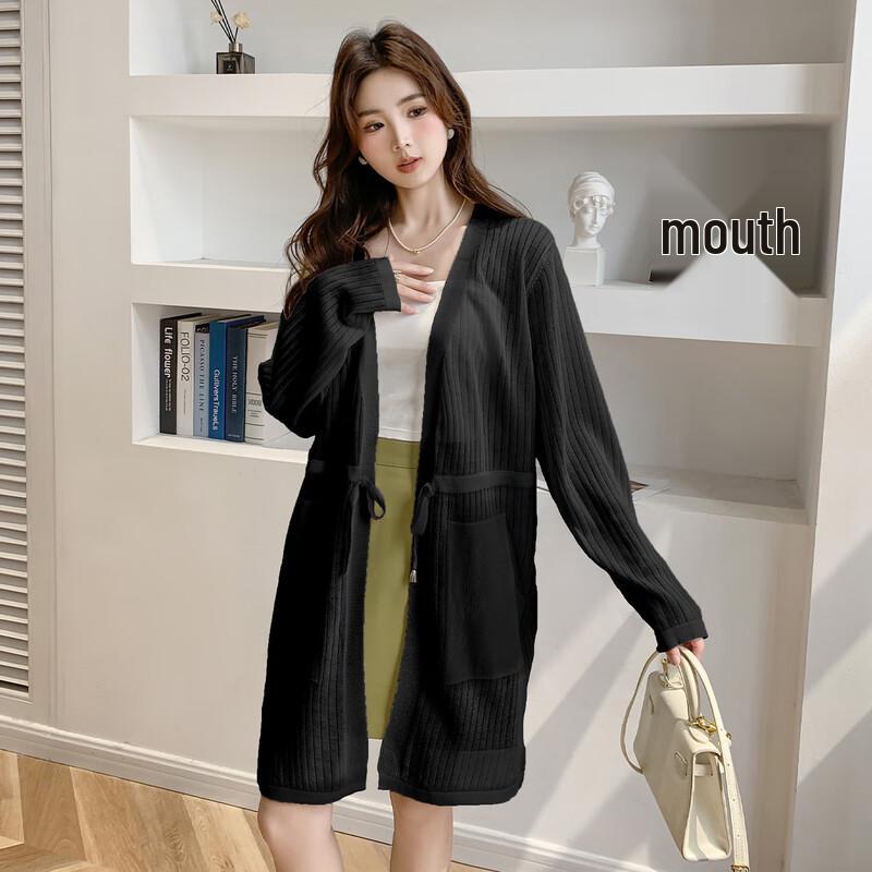 

Mokana Women s Ice Silk V-Neck Long Sleeve Knit Midi Dress F2W41278 One Size