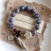 Boho Keramik Perlen Armband für Damen Zartrosa Rund mit Marmor Quadratischen Perlen, Elastisches Dehnbares Design für den Alltag & Geschenk
