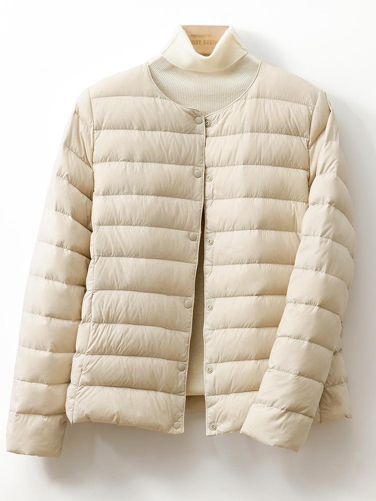 2026 Autumn/Winter Lightweight Collarless Down Jacket - 90% Down, Short Round Neck