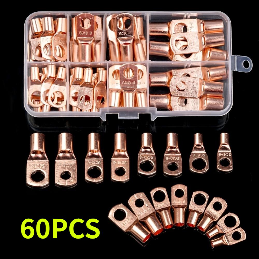 

60 Pcs Ring Terminal Connector,SC6 to 25 Tinned Copper Wire Lugs with Round Head Circle Terminal Connector Heat Shrink Tubing 60pcs/Box