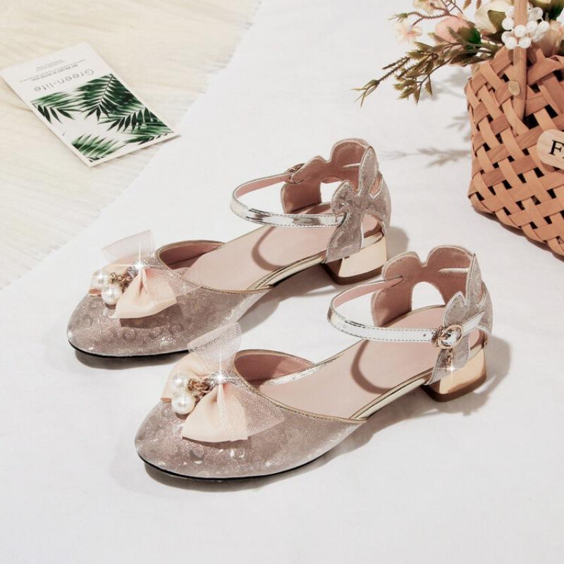 New girls sandals medium and older children's sandals bow high heel princess shoes summer rubber sole student children's sandals