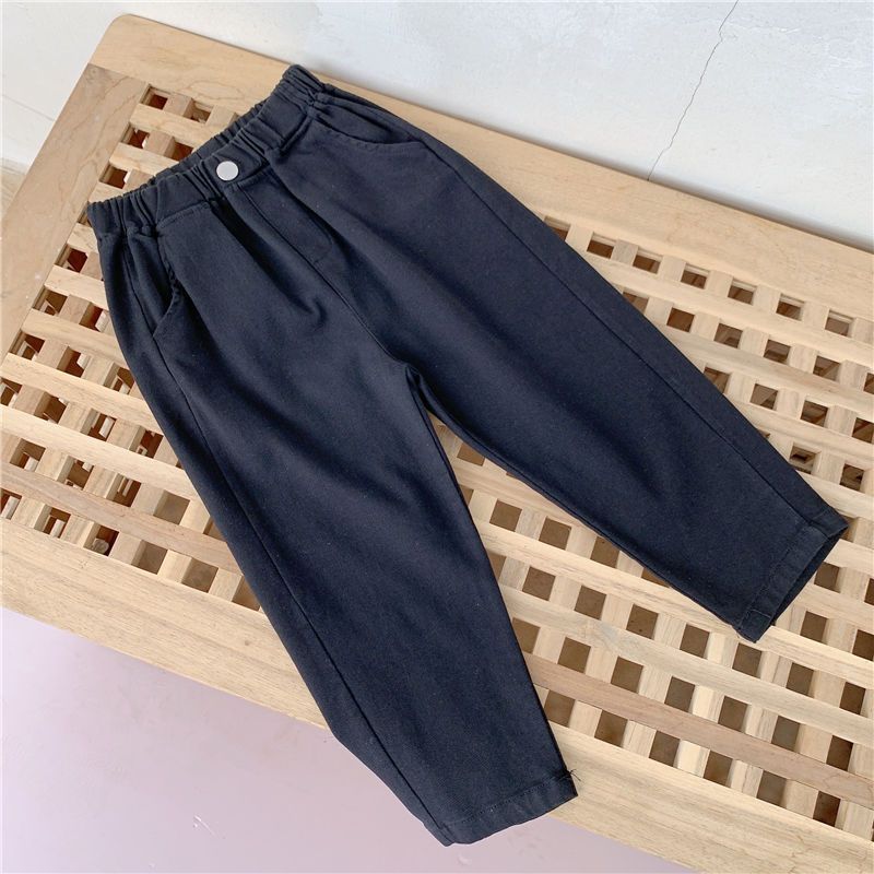 Children's Autumn Solid Color Mid-rise Long Pants, Small and Medium Sizes, Loose and Casual, Outerwear Harem Pants