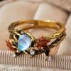 Vintage Maple Leaf Branch Double Layer Ring, Light White Gemstone Jewelry for Women Men Holiday Party