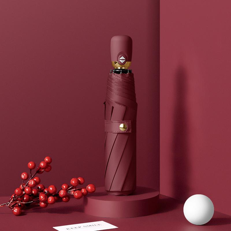 

Автоматический зонт тройного сложения для защиты от солнца и солнечной погоды 8K с круглой ручкой складной черный резиновый солнцезащитный зонт бордовый