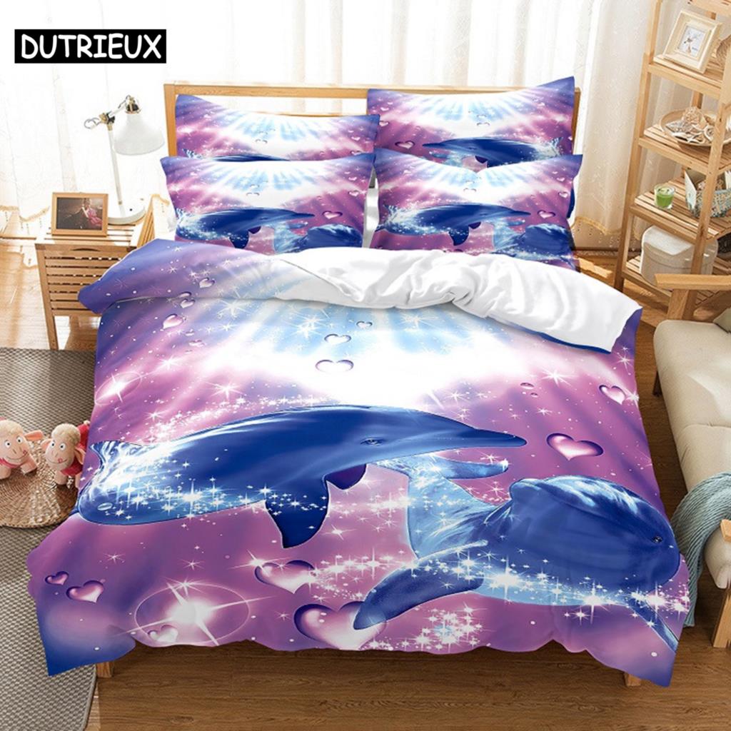 Comforter 3D Digital Printing Fashion Design Dolphins Bedding Set Queen Size
