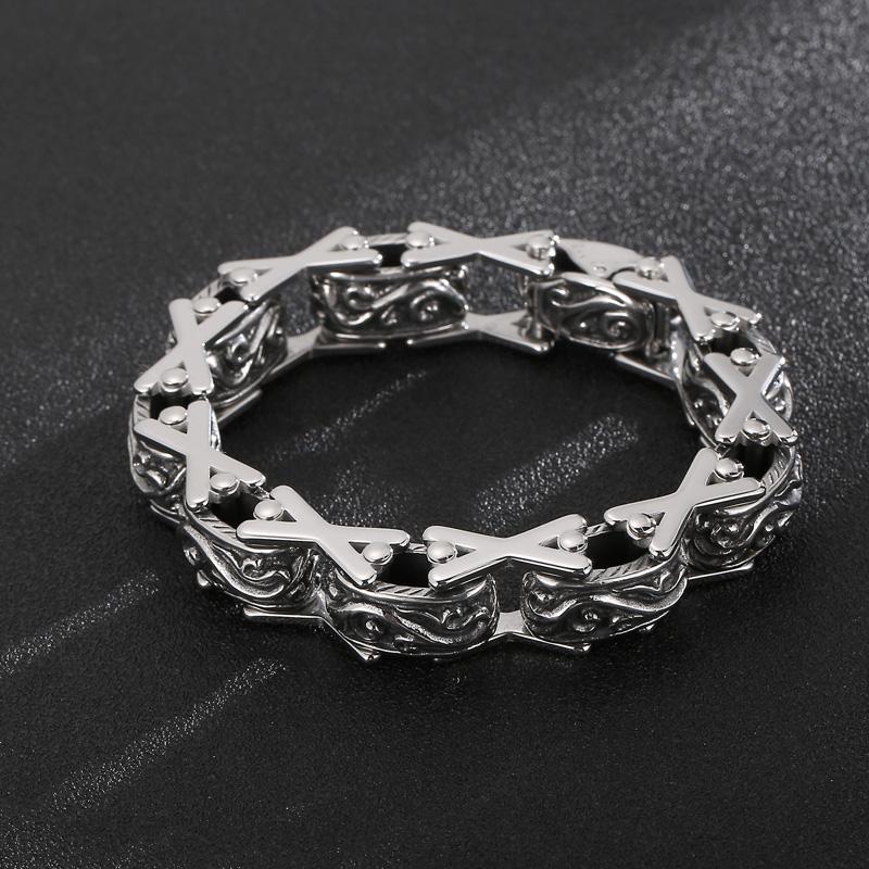 Fongten 23cm Totem Bracelet For Men Stainless Steel Cross Chain Charm Wristband Bangle Bracelet Men Silver Color Jewelry