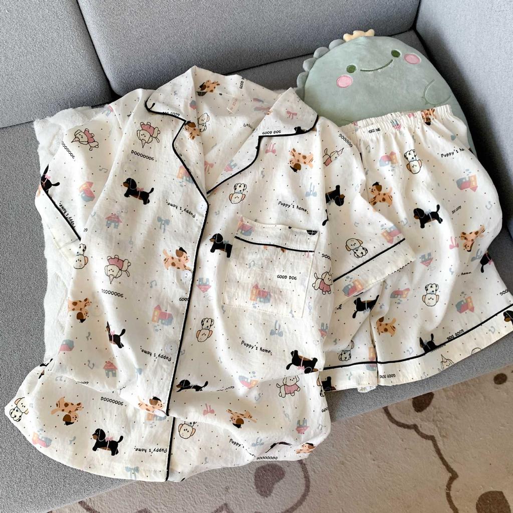 Summer New Pajamas Women's Short-sleeved Shorts Thin Cloud Cotton Cartoon Cute Large Size Korean Version Loungewear