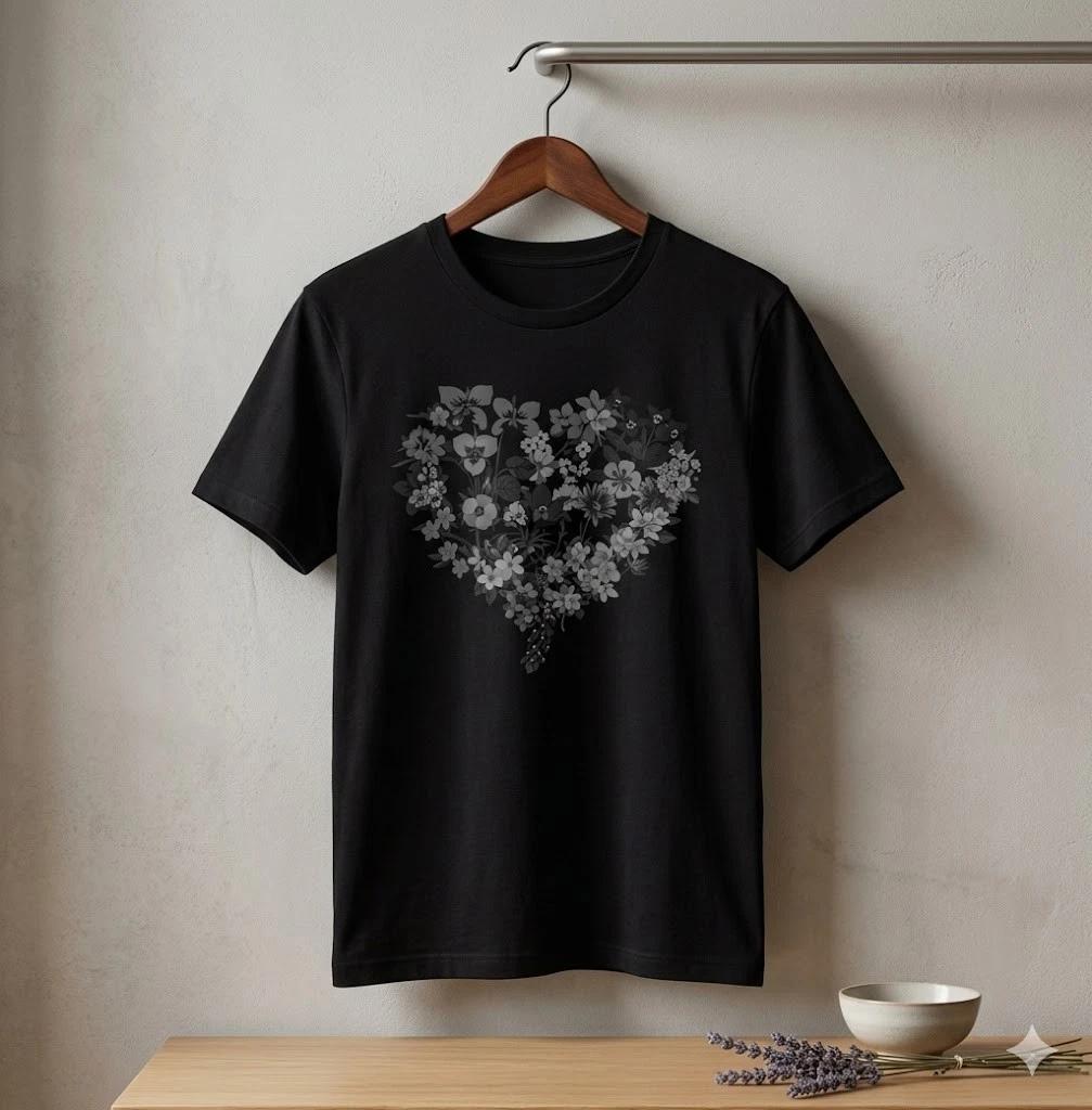 Unisex Adult Casual Graphic Floral Heart Wildflower Graphic Gardeni... S