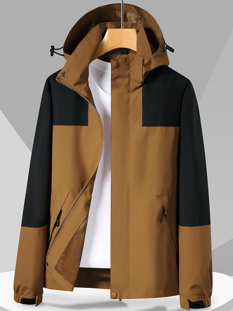Autumn Waterproof Windproof Hooded Jacket - Unisex Color Block Thin Mountaineering Outerwear