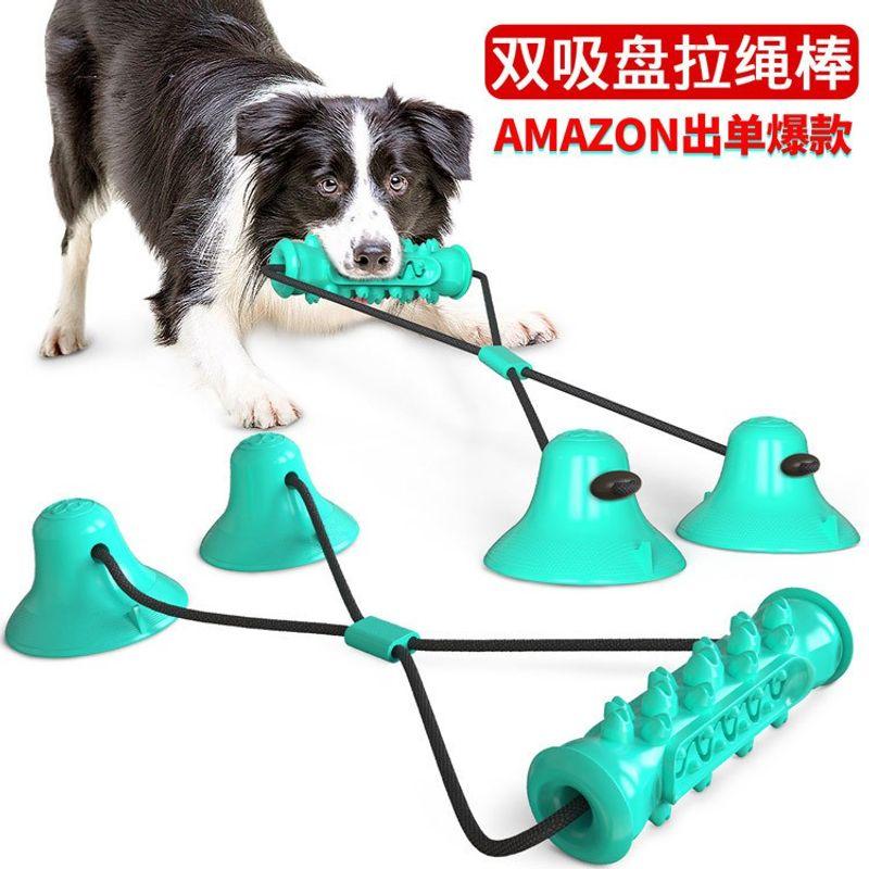 

New Amazon Double Suction Cup Drawstring Dog Toy Bite-Resistant Stick Dog Vent Toy Serrated Molar Rod Pet Supplies Green